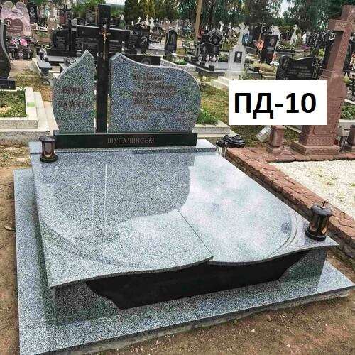 Пам'ятник подвійний із сірого граніту, закритий квітник, хрест з габра, фігурна стелла